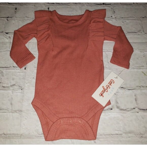 NWT Cat & Jack Baby Girls Size 0-3mo Ruffled Front One Piece Long-Sleeve Rose - Picture 1 of 4